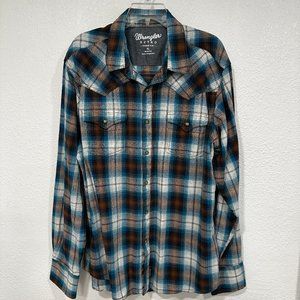Wrangler Retro Premium Western Shirt Snap Up Plaid MultiColor Long Sleeves Sz XL